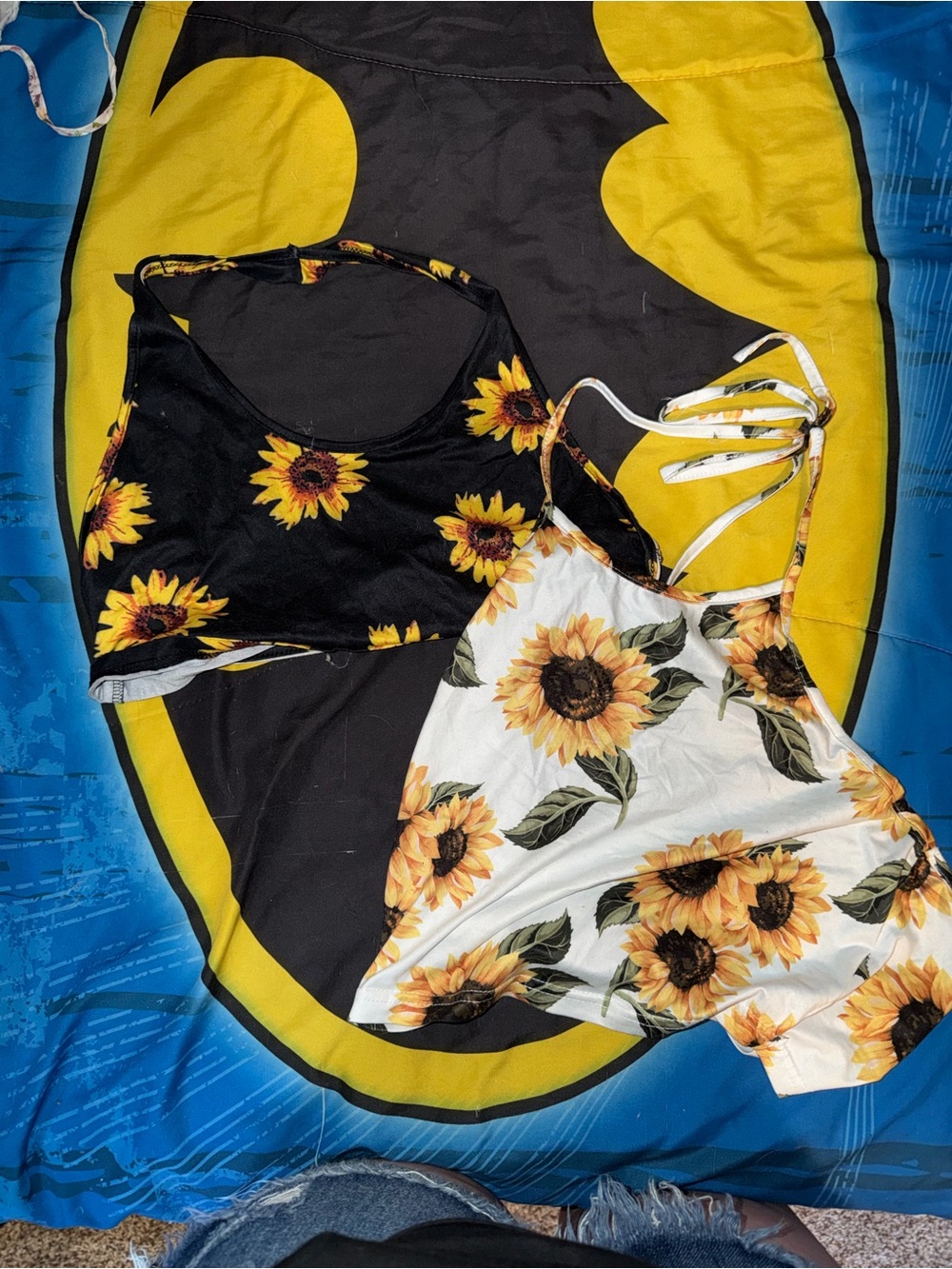 Sunflower Print Women's Tank Tops - Black & White